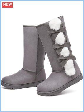 Winter Snow Boots Warm Fuzzy Fur Lined Mid Calf Pull-On Faux Suede Women's